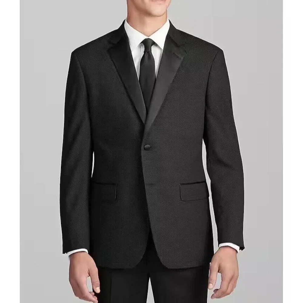 Jos‎ A Bank Men's Dinner Jacket Blazer Black Tailored Fit 46R Wool Blend C070556